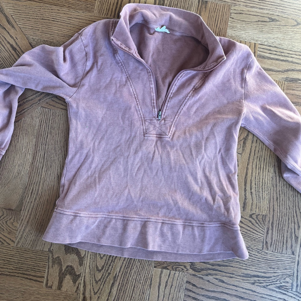 Womens mauve Dusty Rose pink Ribbed quarter zip top - Picture 1 of 2